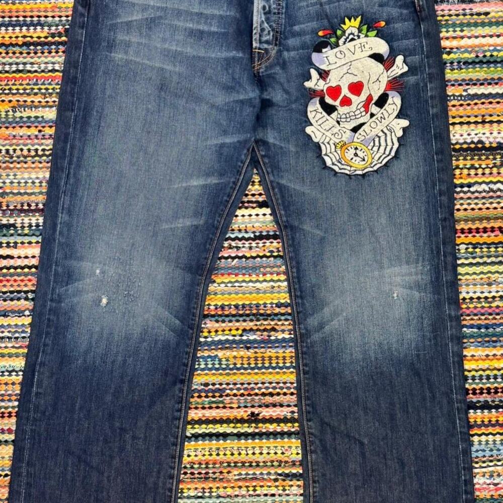 Vintage Y2K Ed Hardy Denim by Christian Audigier Bootcut Flared Blue Denim Jeans